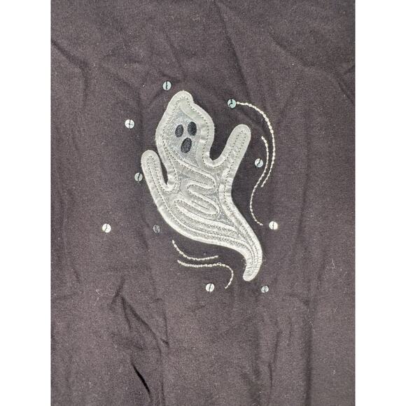 Holiday Editions Halloween Shirt. black long sleeve sequin ghost top Y2k - Picture 2 of 4